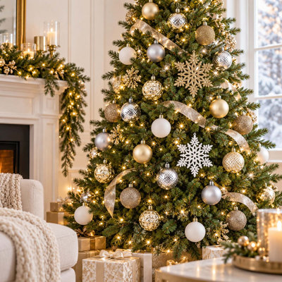 50-Piece 2" White and Gold Shatterproof Christmas Ball Ornaments Set