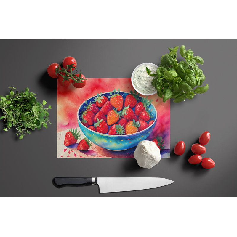 Colourful Strawberries Glass Cutting Board Large