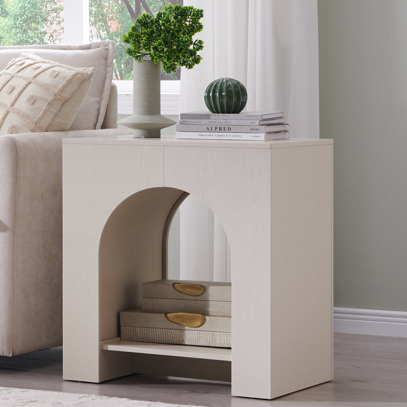  Table de bout arquée avec station de charge de type C, panneau latéral de chambre à coucher moderne de 22 po avec tablette ouverte