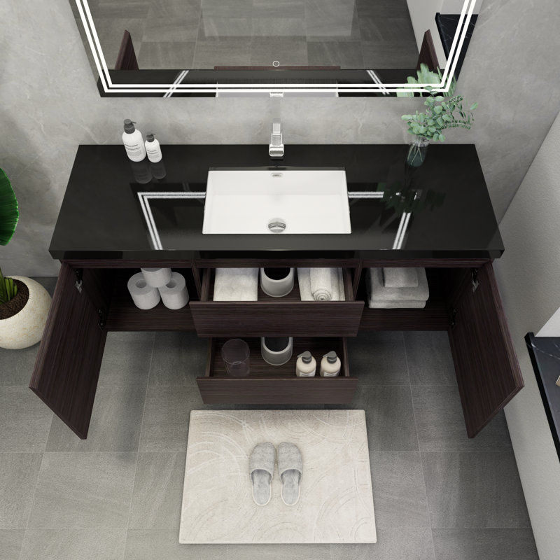 Castin 60" Wall-Mounted Single Bathroom Vanity Set, Dark Gray Oak