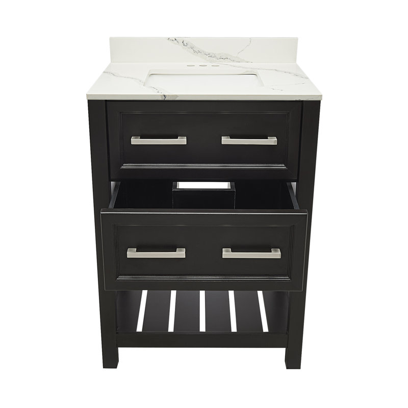 Espresso 25'' Single Bathroom Vanity with White Quartz Top