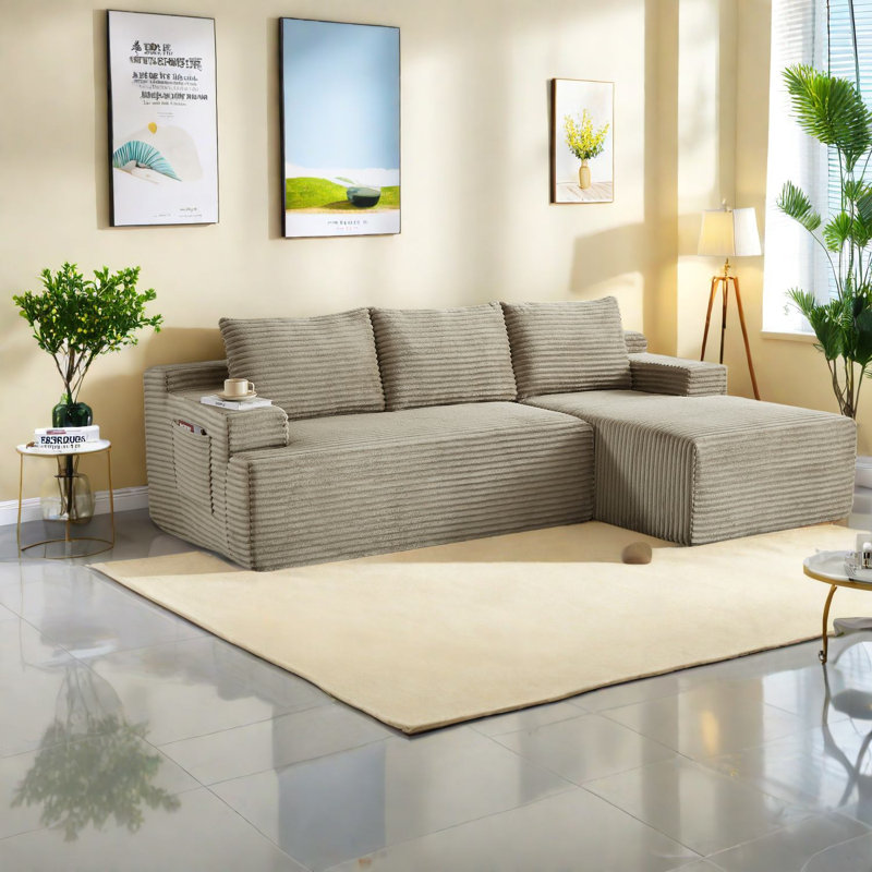 Canapés modulaires en velours côtelé Camel, style modulaire pour les espaces de vie