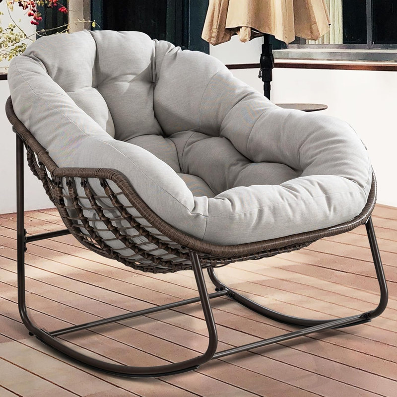 Chaises berçantes d'extérieur pour patio, chaise berçante surdimensionnée Papasan d'intérieur avec coussin rembourré