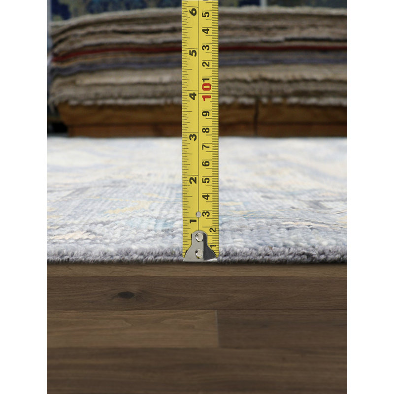 Hand-Knotted Light Blue Wool Floral Rectangular Rug