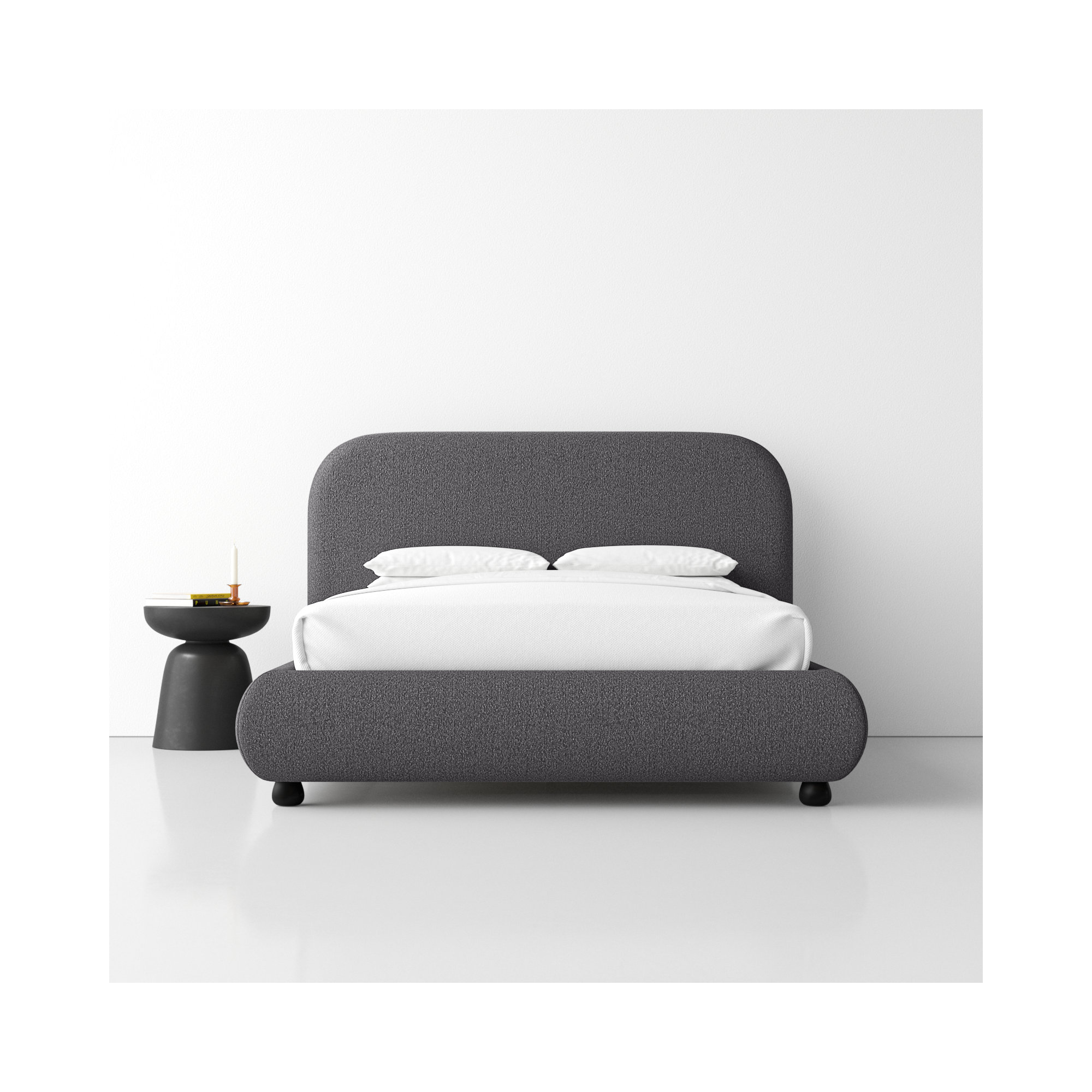 Reggie Upholstered Platform Bed, Dark Grey Performance Boucle, Queen