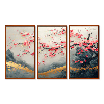 Japan Pink Cherry Blossom Tree Landscape II - Cherry Blossom Wall Art Print Set