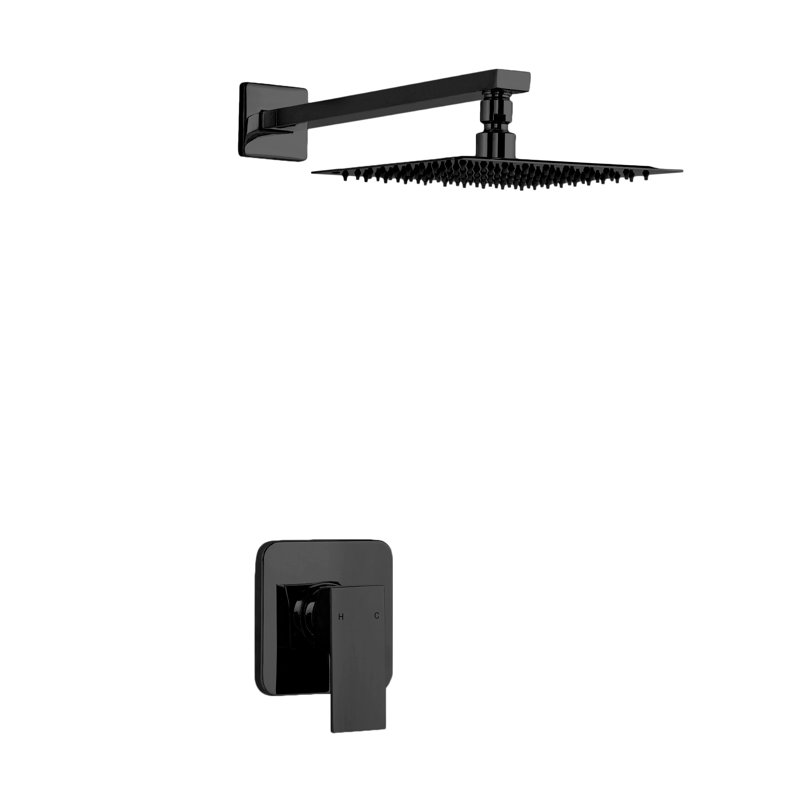 Pomme de douche murale fixe 1 poignée 8 po Concorde en noir mat (valve incluse)
