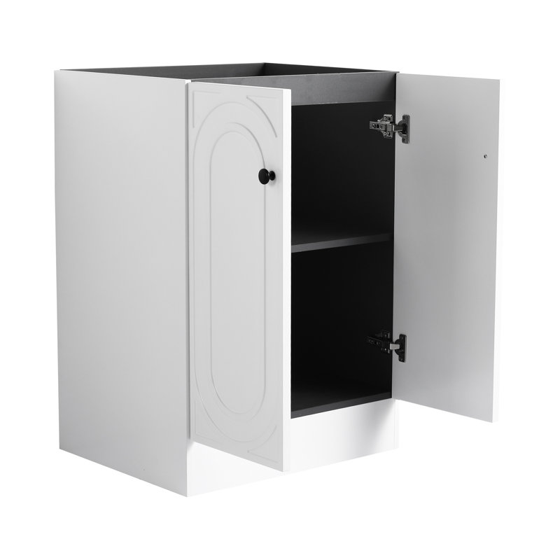Armoire de salle de bain moderne 24 po - Contreplaqué blanc, fermeture en douceur, éblouissant style armoire, Blanc, Noir