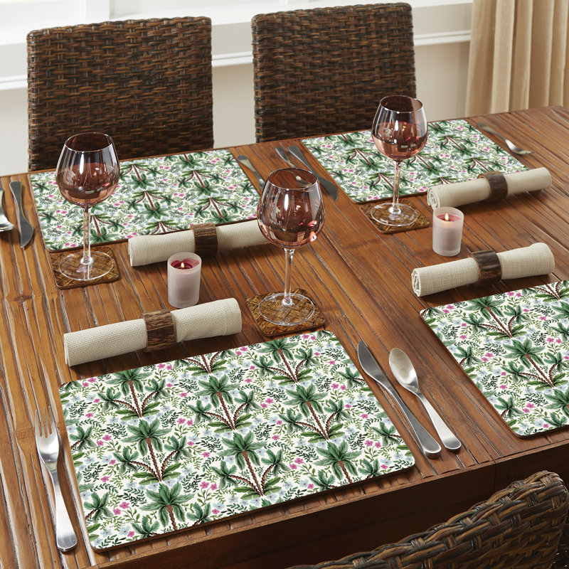 Ensemble de 4 napperons décoratifs Hot Tropics, Blanc / motif floral vert