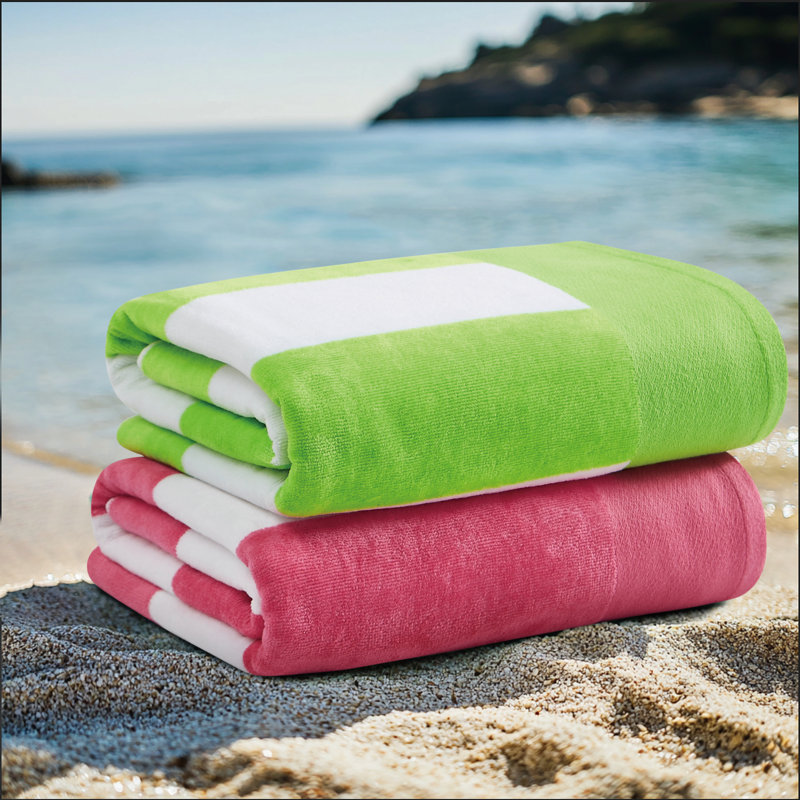 Oceanfront Resort Cabana Stripe 2 Pack Beach Towels, Pink/Green