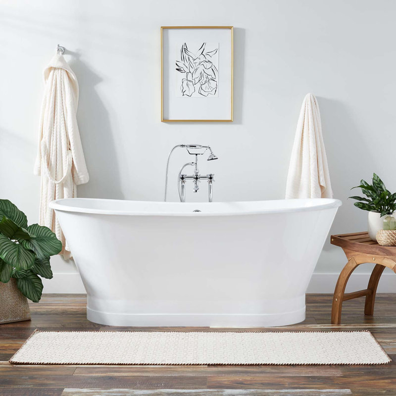 67" Kateryn Cast Iron Freestanding Bateau Tub, White, Black