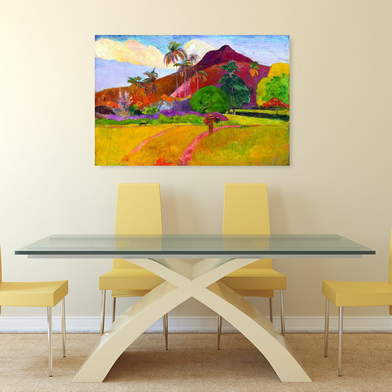 «Tahitian Landscape Classic Colorful Serene Palm Landscape Summer», impression murale, H 32 po x l 48 po
