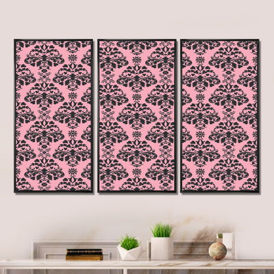 Fleurs damassées roses et noires - 3 pièces, reproduction sur toile