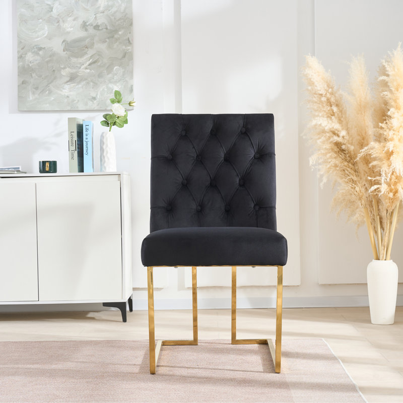 Luxury Tufted Velvet Dining Chair With Gold Frame, Black