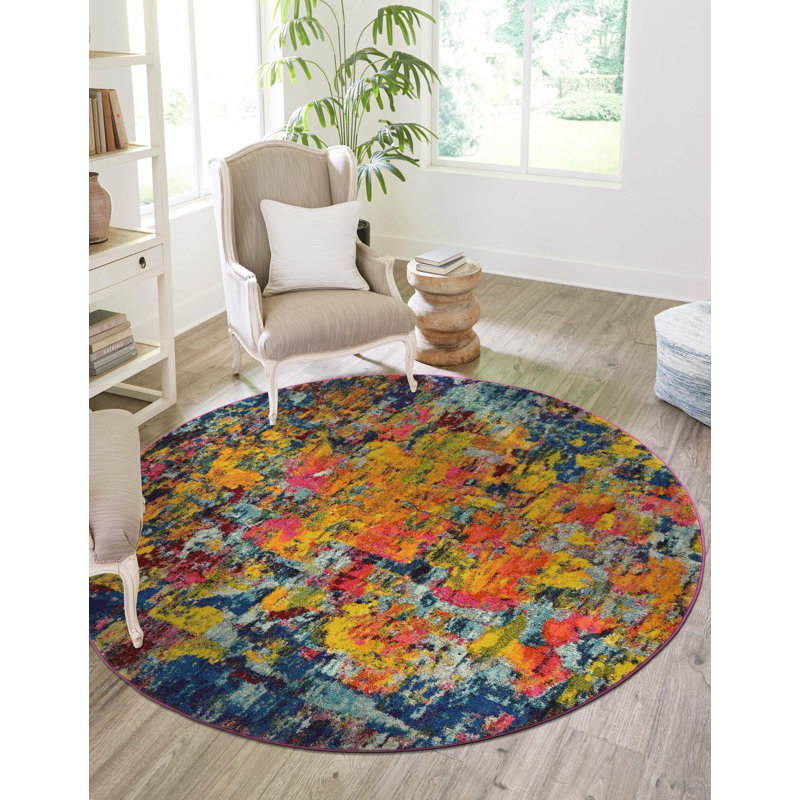 Rizer Washable Abstract Indoor Rug, Round 6'1"