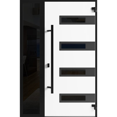 131 Avant extérieur Porte en acier pré-suspendue Ronex 0131 Fenêtre extérieure côté gris Entrée latérale en métal peint moderne