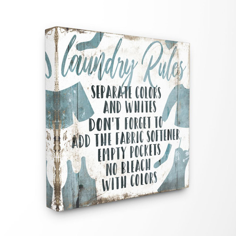«Laundry Rules Bathroom Wood Textured Word Design», impression sur toile, Toile tendue, H 30 po x l 30 po x P 1,5 po