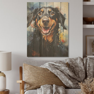 Dachshund Delight - Chien, art mural sur bois de pin naturel