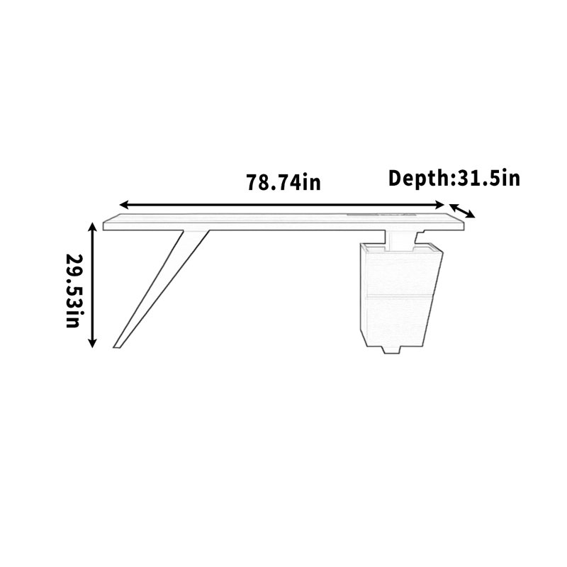 Bureau avec multiprise pour tiroir domestique, H 29,53 po x l 78,74 po x P 31,5 po
