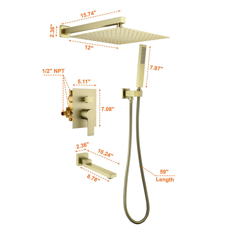 All-In-One Kit with Rough in-Valve, Brushed Gold 