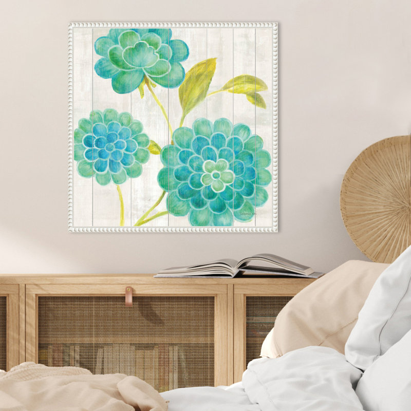 «Aqua Blooms on Wood II» par Danhui Nai, reproduction d'art sur toile encadrée, H 22 po x l 22 po