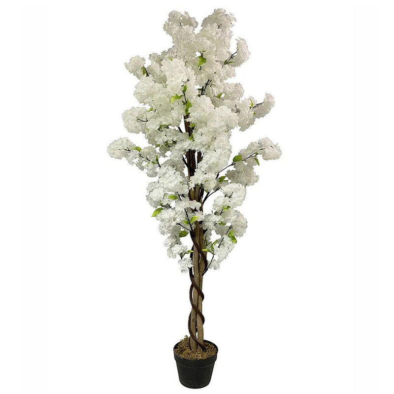 Plastic, Silk Artificial Arrangement in Planter, White