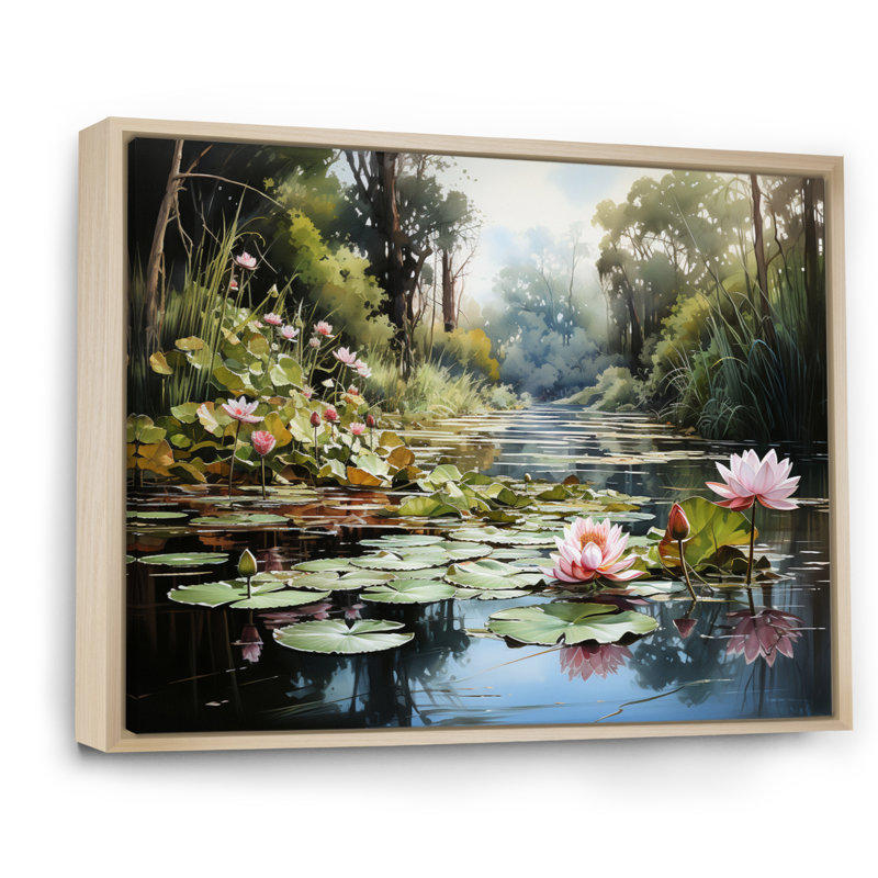 Mandia China Art Jade Lotus I - impression, H 16 po x l 32 po x P 1 po, Cadre naturel flottant