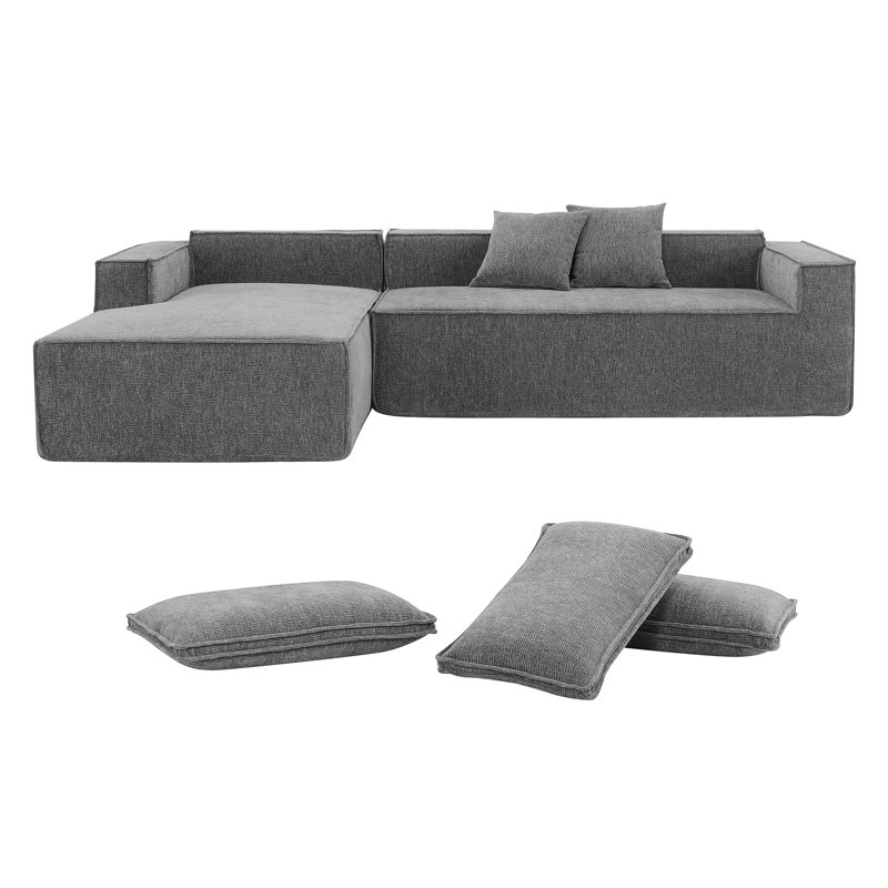 Canapé-lit modulaire en chenille 2 pièces avec méridienne de 111,5 po Amariee, Gris chenille