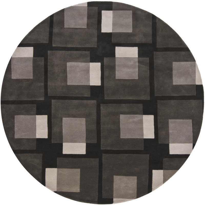 Tapis d'intérieur gris, vert, ivoire et crème en laine touffeté à la main Stickel, Rond 7 pi 9 po