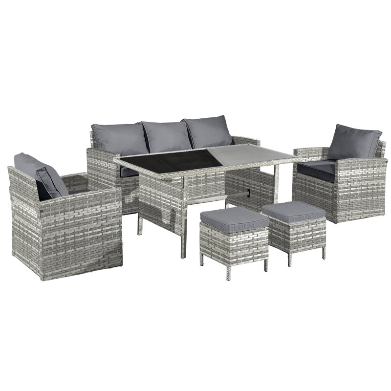 Fiji Rattan 7 Seat Lounge Dining Set in Dove Grey