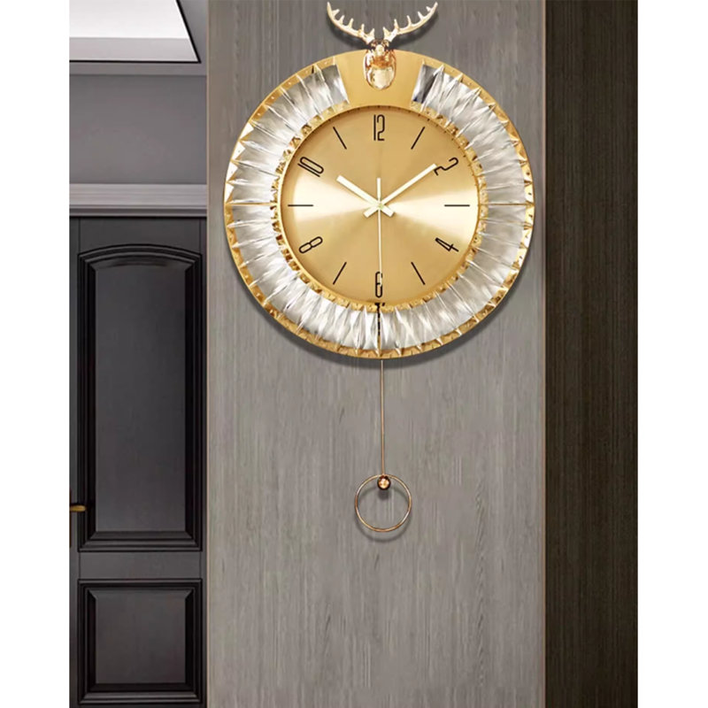 Light luxury metal crystal glass round wall clock