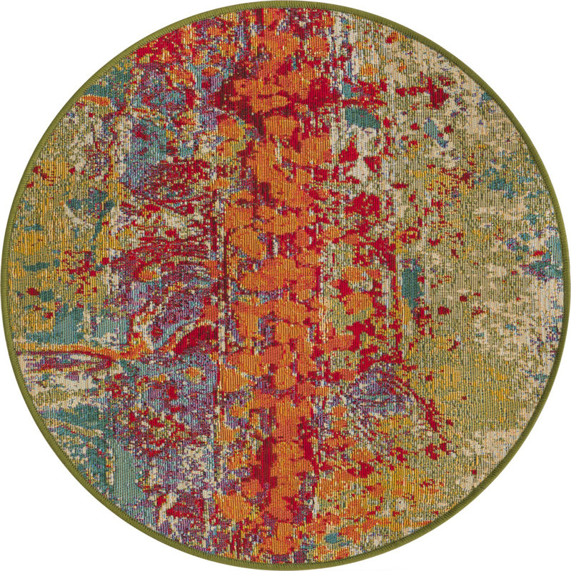 Tapis extérieur couleur iris Moss, Rond 2 pi 7 po