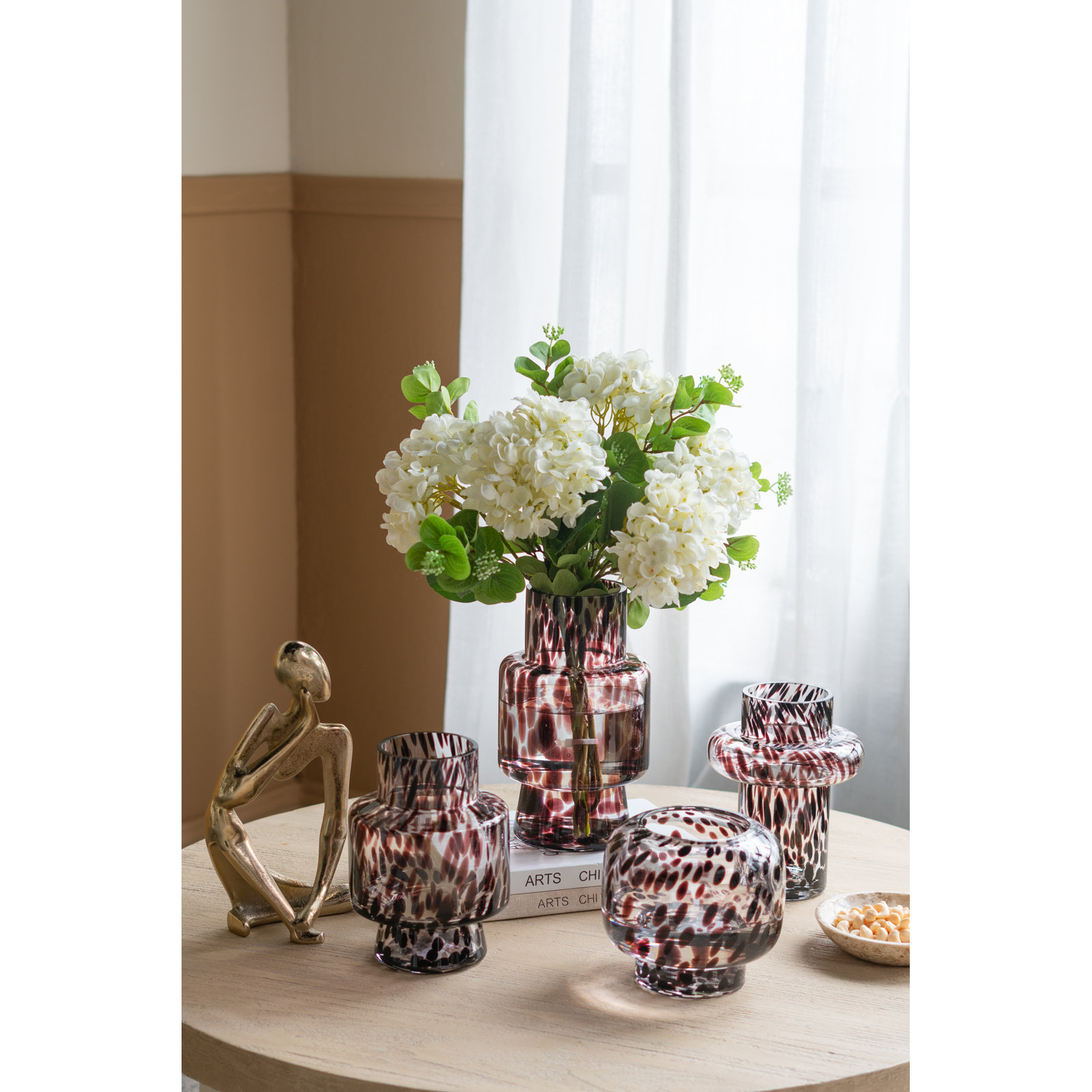 D5.1X8" Clear Glass Accent Vase With Artistic Amber Spots