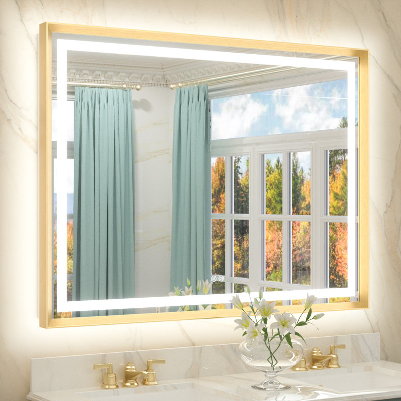 Miroir de salle de bain Dineen, Doré, 48 po x 36 po