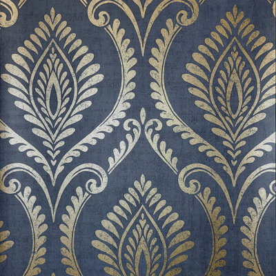 Estelle Blue Damask Wallpaper