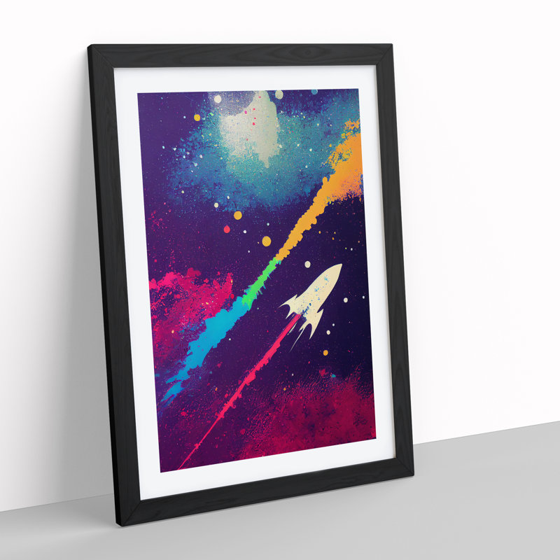 Paint Splashed Spaceship Rocket No.1 Abstract - Framed Print, Black, 64cm H x 46cm W x 2cm D