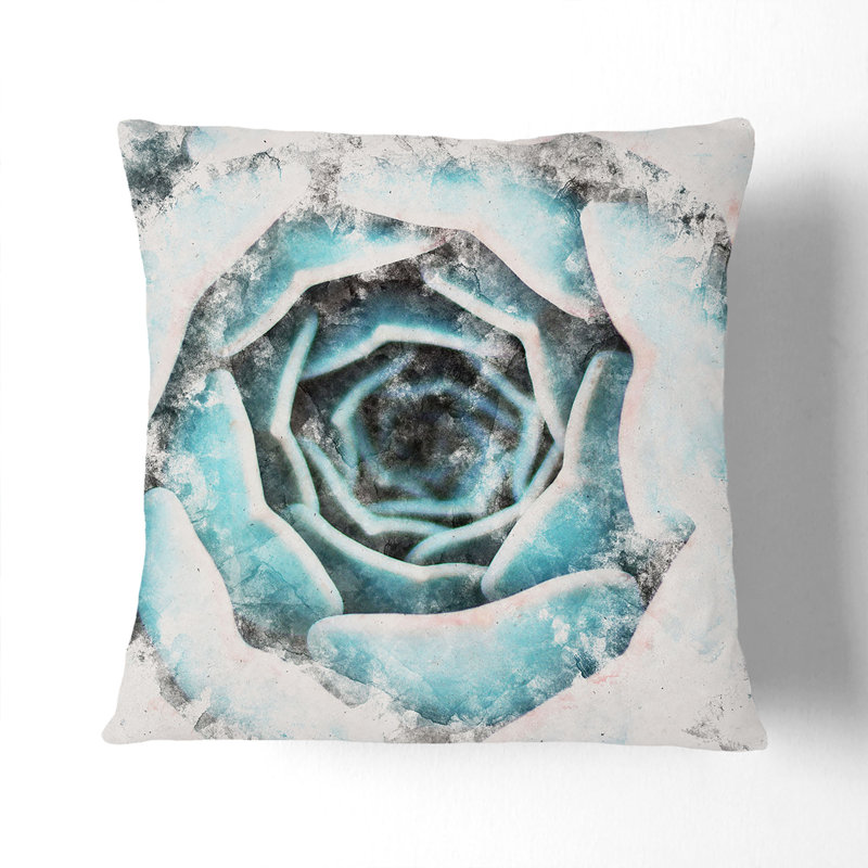 Succulent Plant Watercolour Cushion with Filling, 55cm H x 55cm W x 20cm D, White