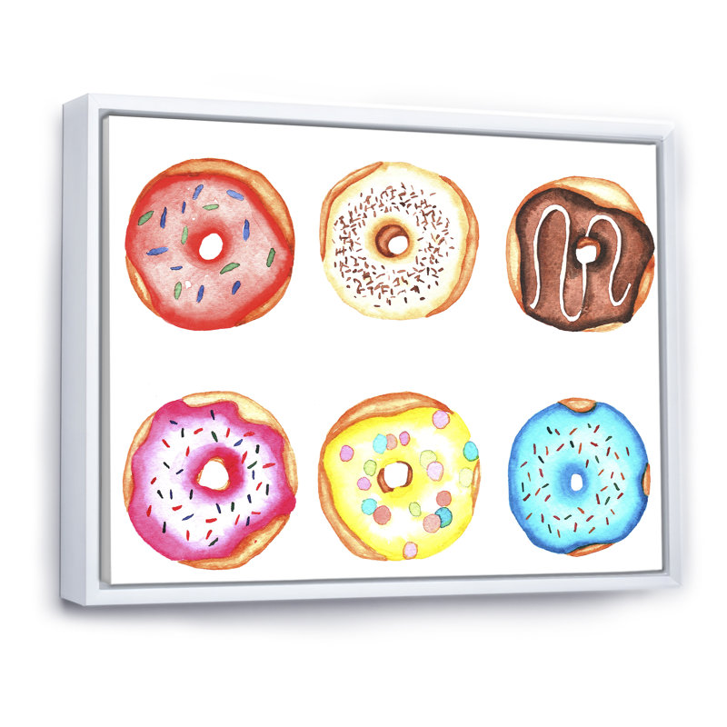 «Funny Donuts», reproduction sur toile, H 16 po x l 32 po x P 1 po, Cadre flottant blanc