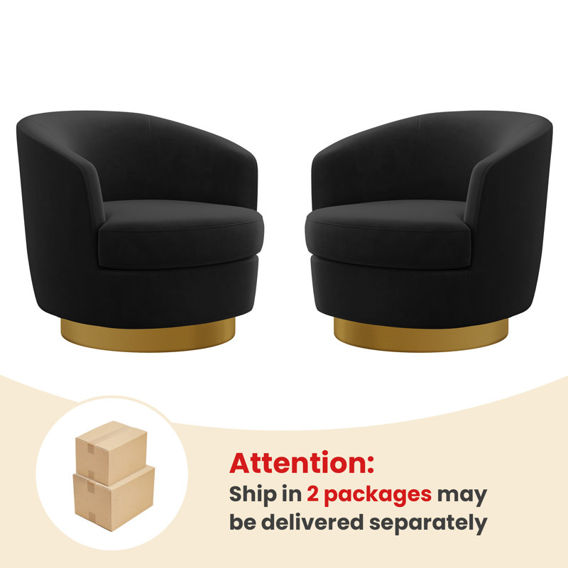Jalivia 29'' W Velvet Upholstered Swivel Barrel Chair, Black Velvet