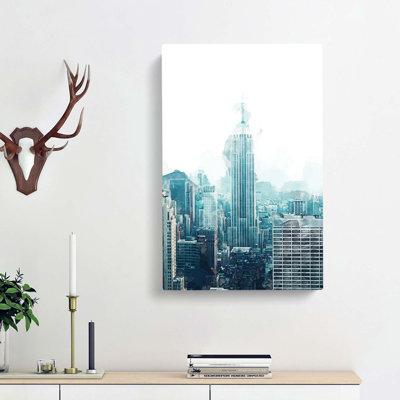 Empire State Building in New York in Abstract - Wrapped Canvas Graphic Art Print