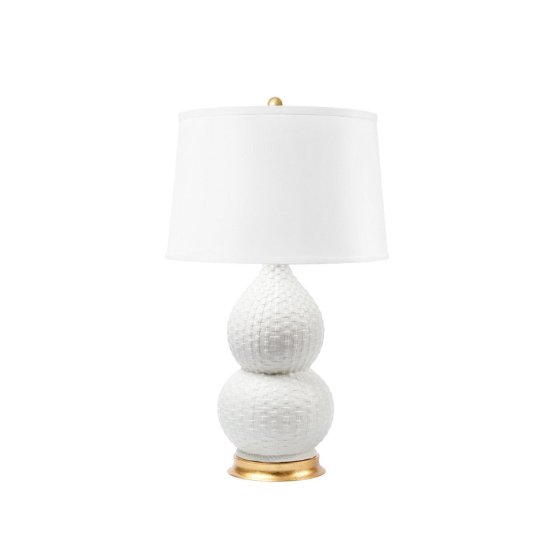 Charlotte Lamp With Shade 16-Inch White Linen, With Gold, No
