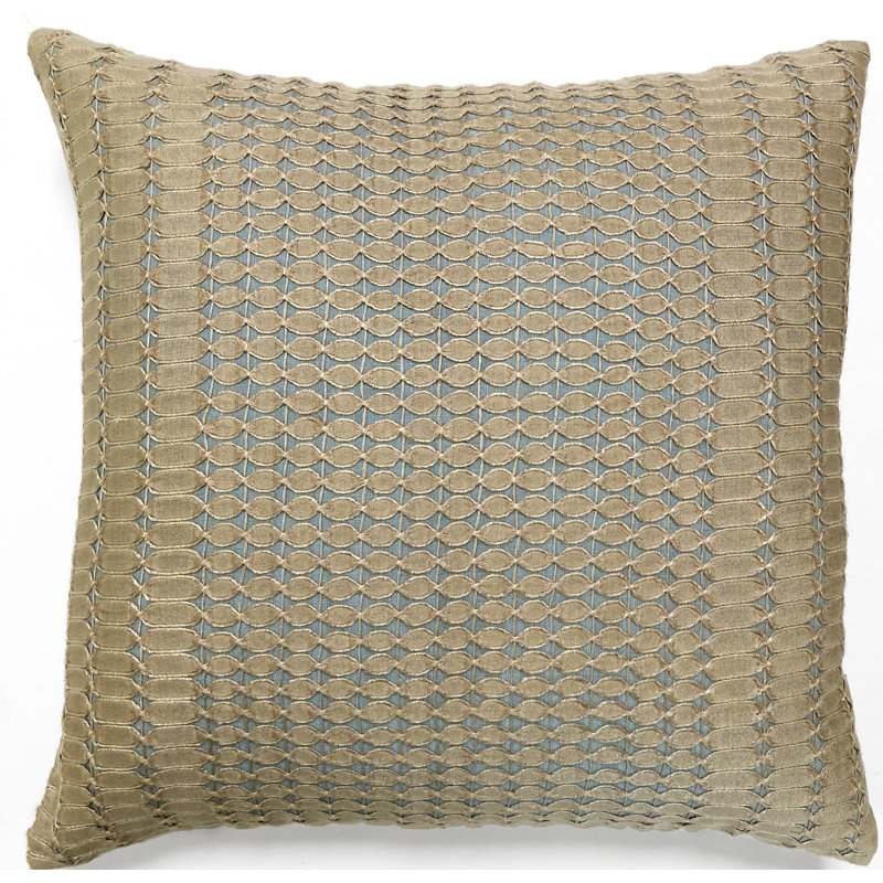  Open Weave Throw Pillow, Wheat/Seafoam