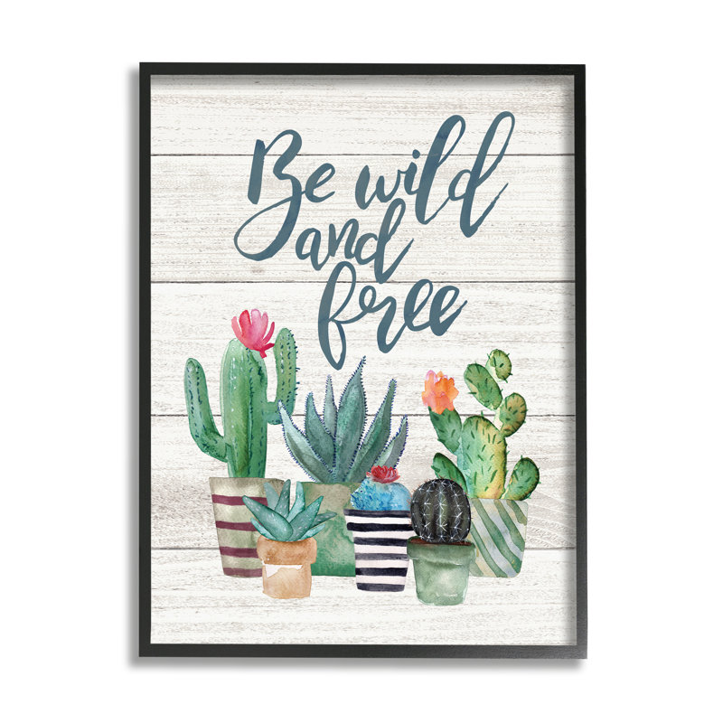 «Be Wild And Free Cactus Succulents» par Jo Moulton - impression, H 30 po x l 24 po, Giclée encadrée noir minuit