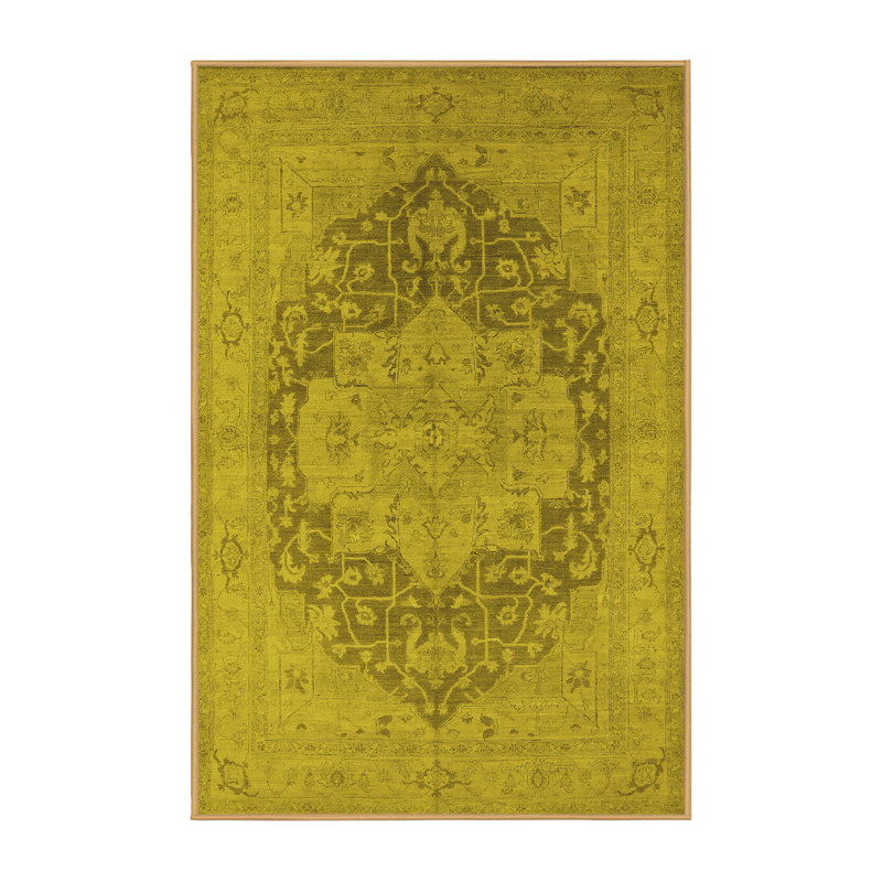 Tapis jaune lavable à la machine Mccayla Mid-Century Modern 1128, Rectangle 2 pi x 4 pi