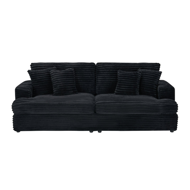 Élégant velours côtelé noir avec 4 coussins - pour un confort de vie généreux, Noir