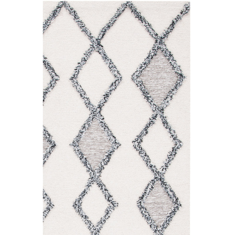 Pappalardo Geometric Handmade Tufted Wool/Cotton Ivory Area Rug, Runner 2'3" x 9'