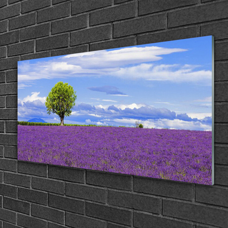 Glass Print Wall Art 100X50cm Image Printed On Glass Decorative Wall Picture Behind Toughened / Tempered Safety Real Glass For Kitchen & Living Room Theme: Meadow Tree Nature