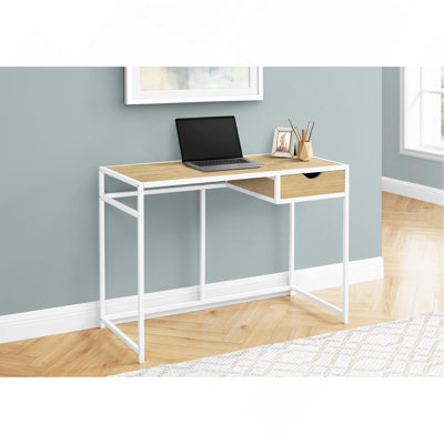 Bureau d'ordinateur, bureau personnel, ordinateur portable, tiroir de rangement, L 42 po, travail, stratifié naturel, métal, contemporain