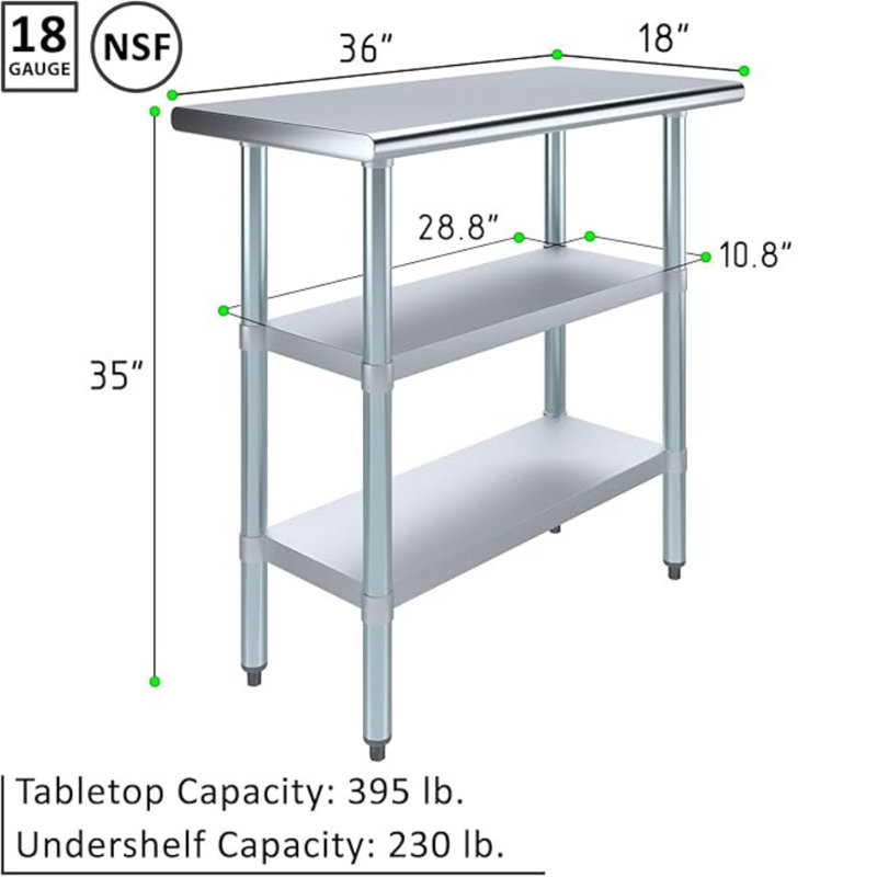 Table de travail à base ouverte en acier inoxydable H 35 po x l 36 po x P 18 po Express KitchQuip