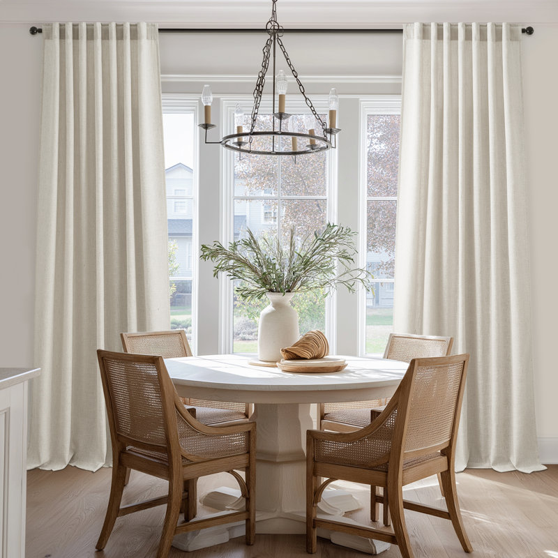 Linen Back Tab Curtains,Light Filtering Curtain, Thick Linen Textured Semi Sheer Drapes(Set of 2,With Hooks), Oatmeal